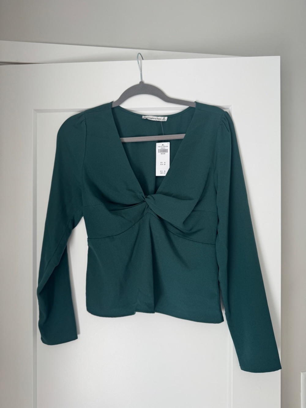 Abercrombie Emerald Green Twist-Front Long-Sleeve Top NWT